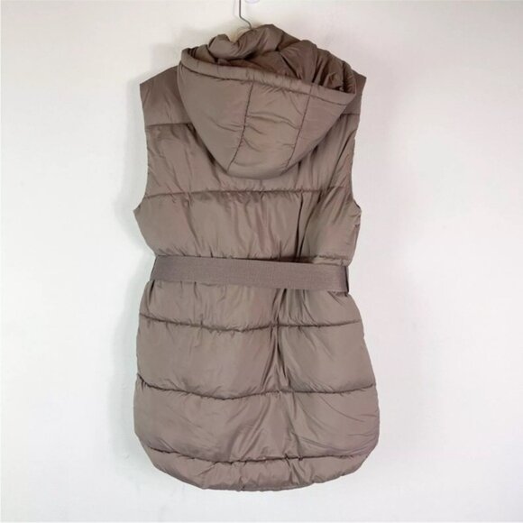 Zella Women's Brown Belted Hooded Puffer Vest Size S Insulated Pockets Belt Tan - Picture 2 of 16